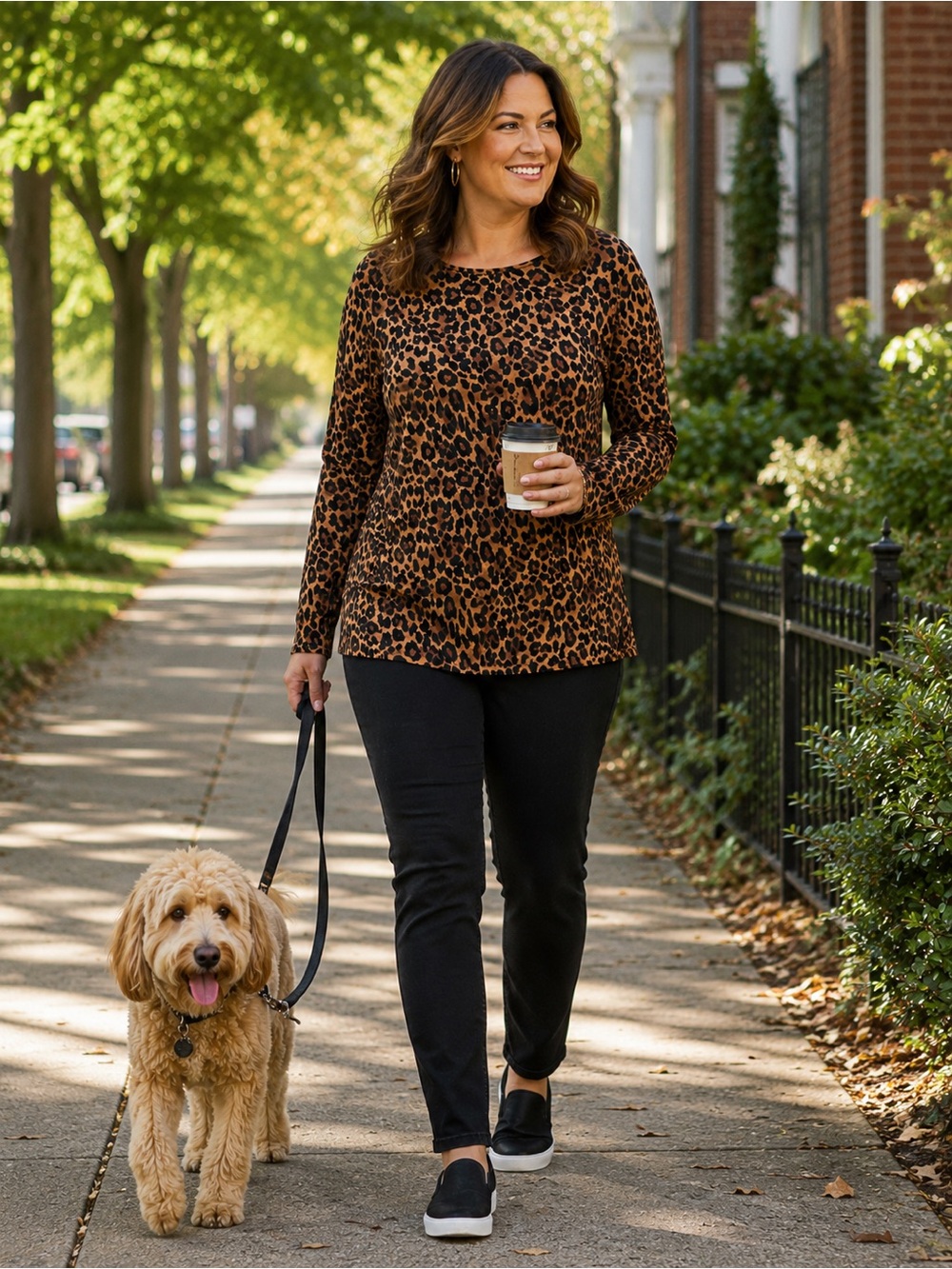 Talbots Tee 3X Leopard Print Long Sleeve Cotton Top